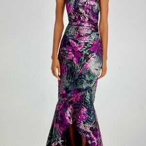 Teri Jon by Rickie Freeman Asymmetric Gown